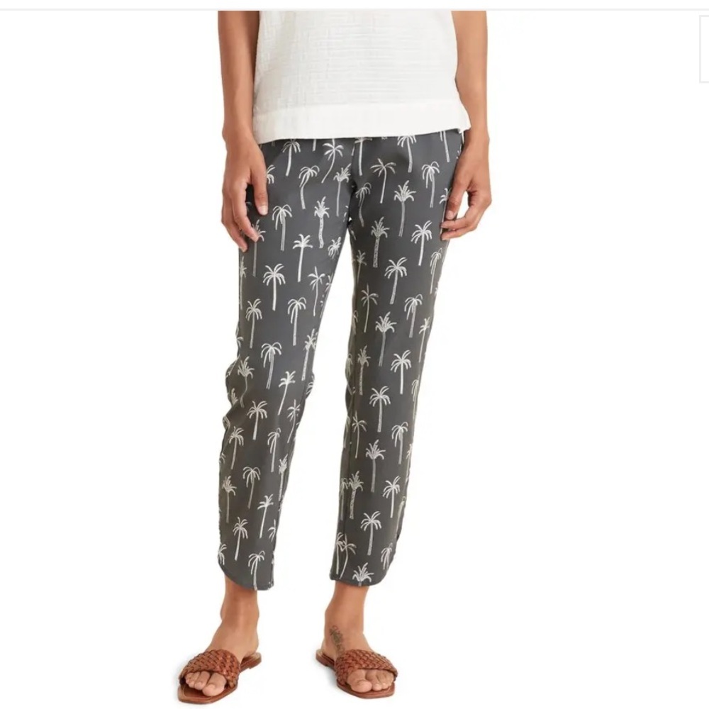 MARINE LAYER Allison Palm Print Pants Gray with White Palm Print Size XL